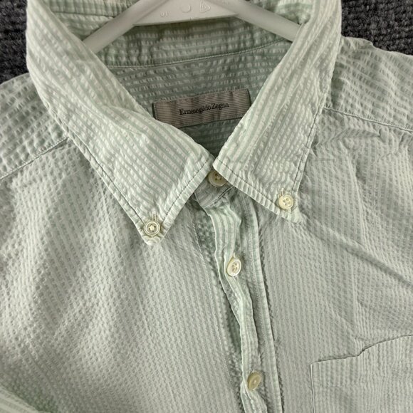 Ermenegildo Zegna Striped Turkey Short Sleeve Button-Down Medium Green Pocket - Picture 7 of 12